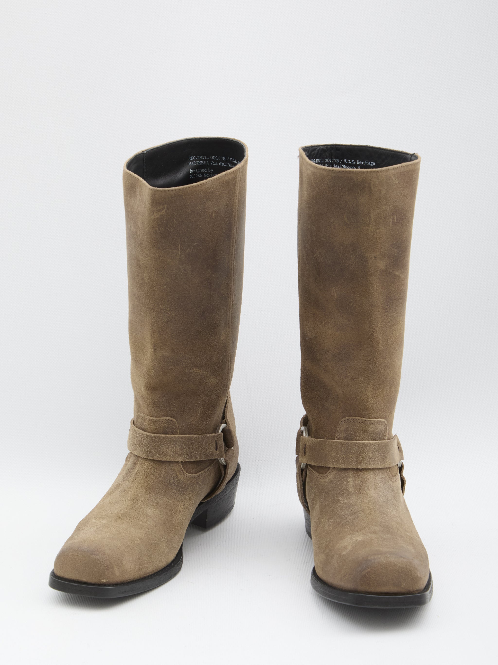 high biker boots in suede
