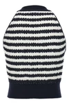 laura owens sleeveless top in striped wrinkle fabric