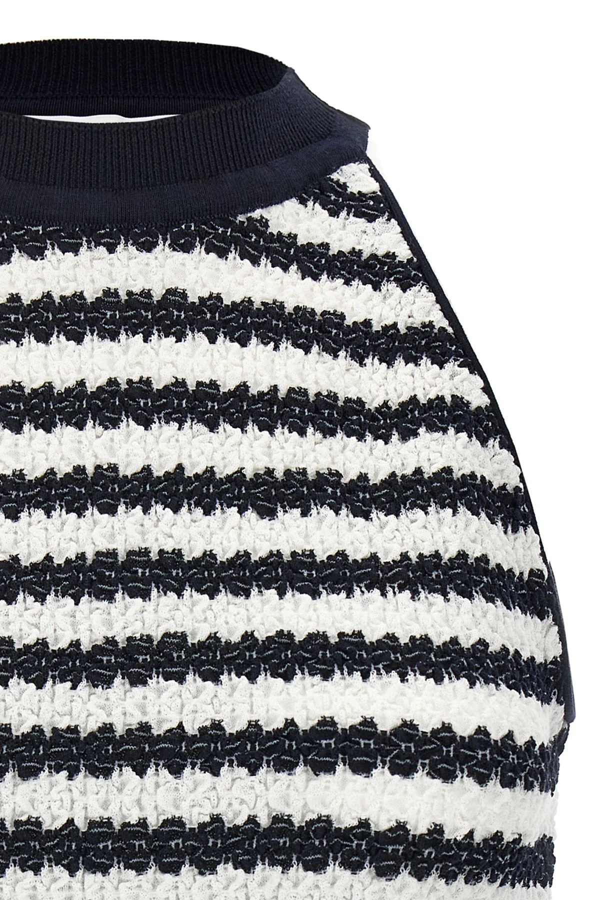 laura owens sleeveless top in striped wrinkle fabric