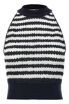 laura owens sleeveless top in striped wrinkle fabric