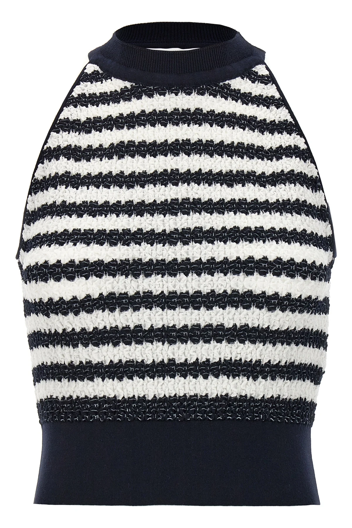 laura owens sleeveless top in striped wrinkle fabric
