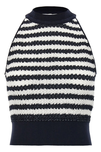 laura owens sleeveless top in striped wrinkle fabric