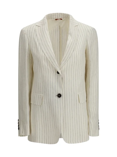 single-breasted pinstriped linen blazer