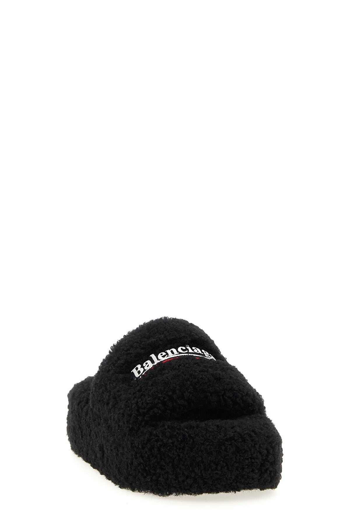 BALENCIAGA 37 furry platform slides in fur-effect fabric