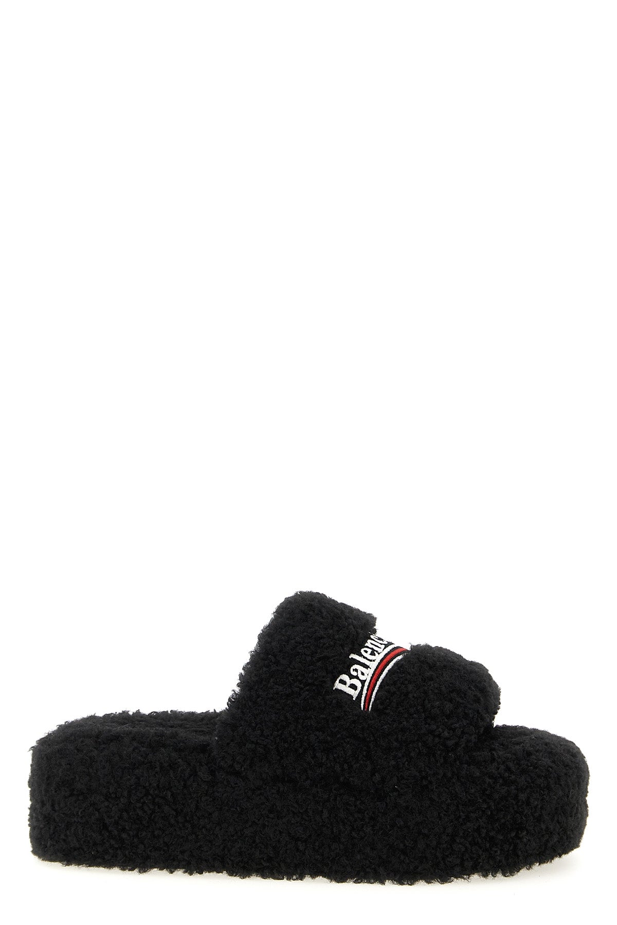 BALENCIAGA 37 furry platform slides in fur-effect fabric