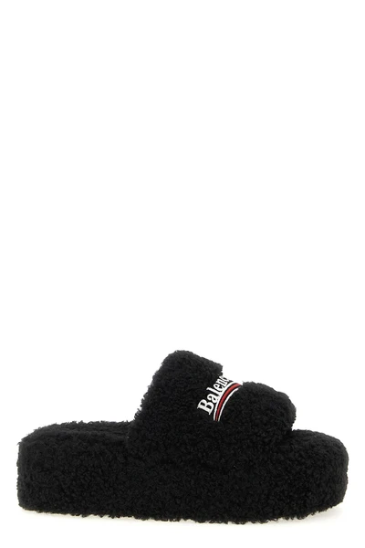 furry platform slides in fur-effect fabric