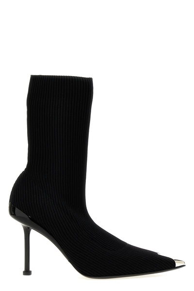 slash ribbed knit ankle boots