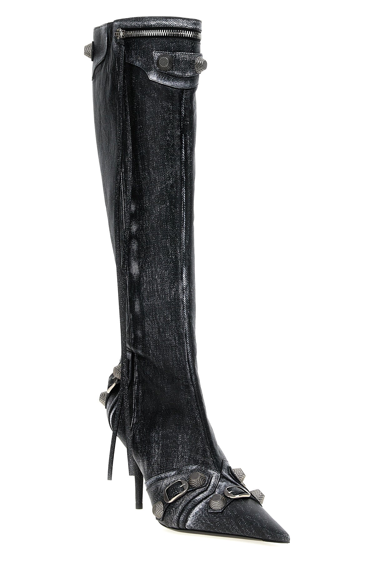 BALENCIAGA 37 cagole boots in denim print nappa leather