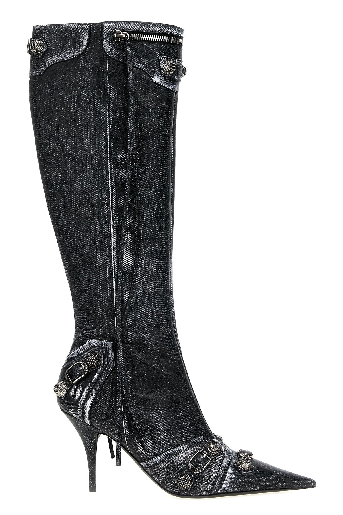 BALENCIAGA 37 cagole boots in denim print nappa leather