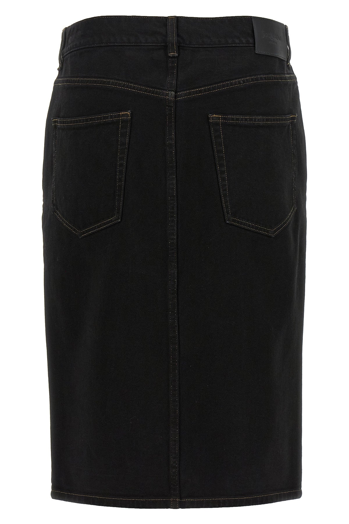 SAINT LAURENT 25 midi skirt in deep sea wash cotton denim