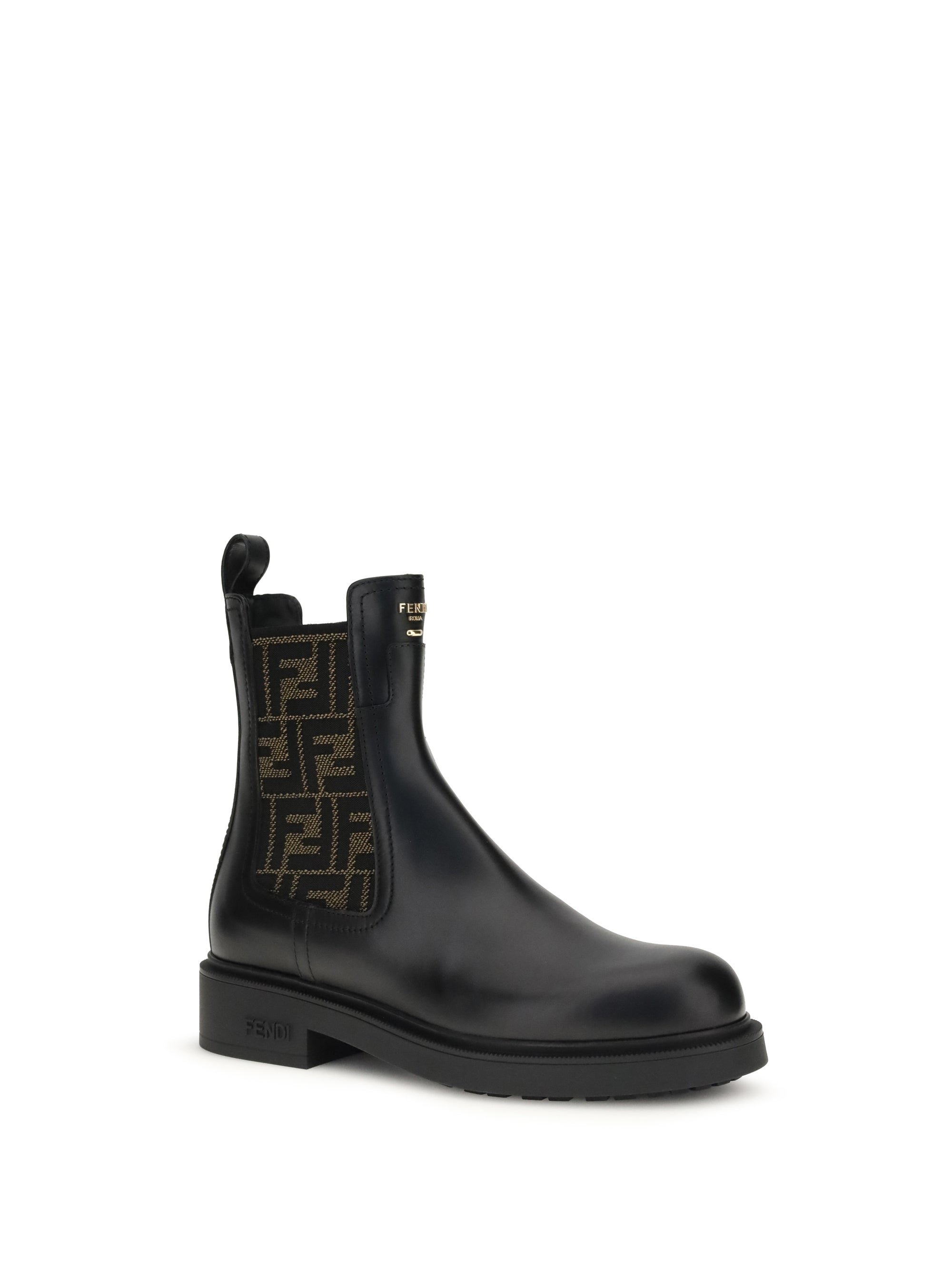 FENDI 36 ff leather and fabric ankle boots