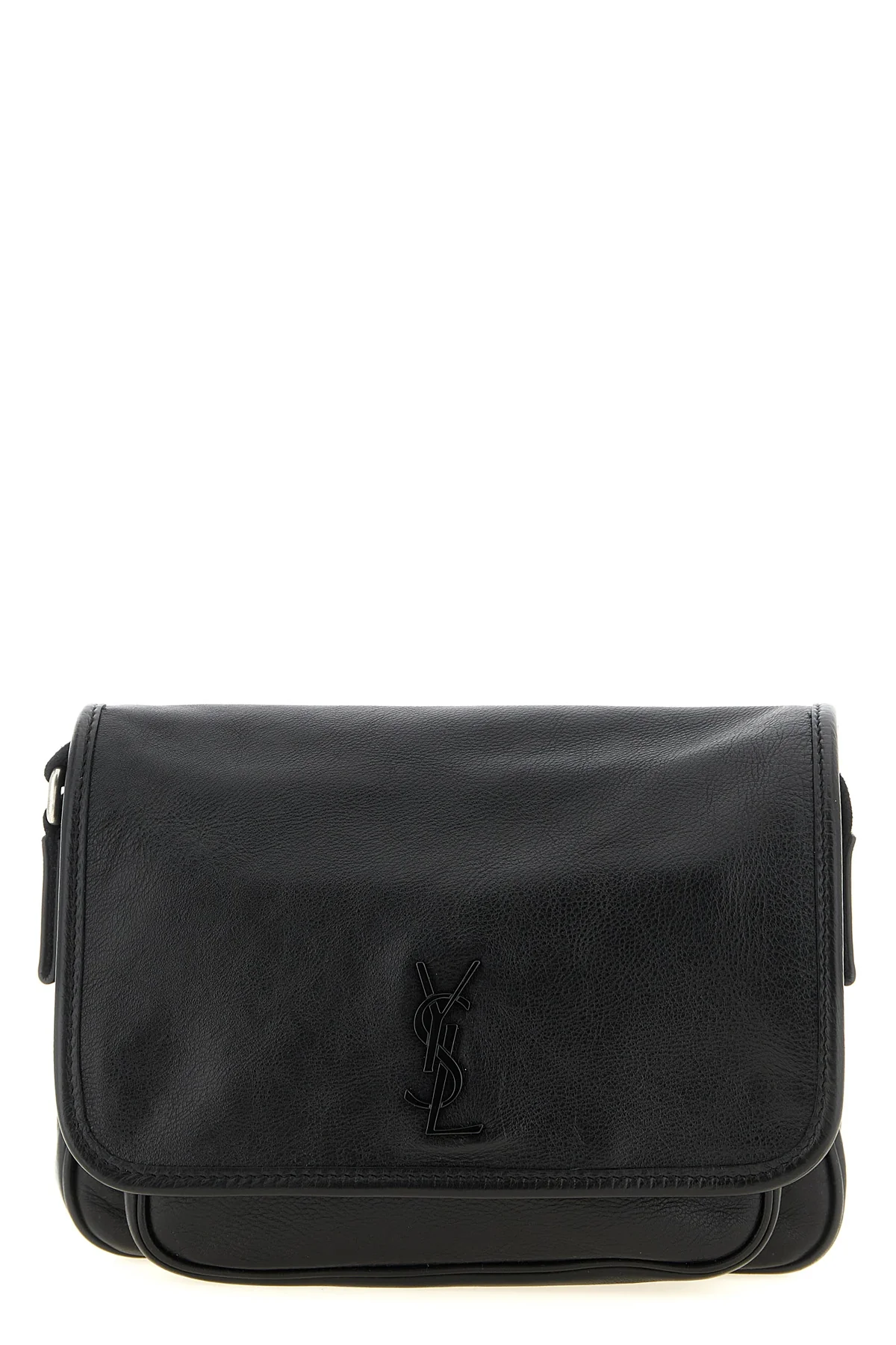 SAINT LAURENT OS small niki hammered leather crossbody bag in messenger style