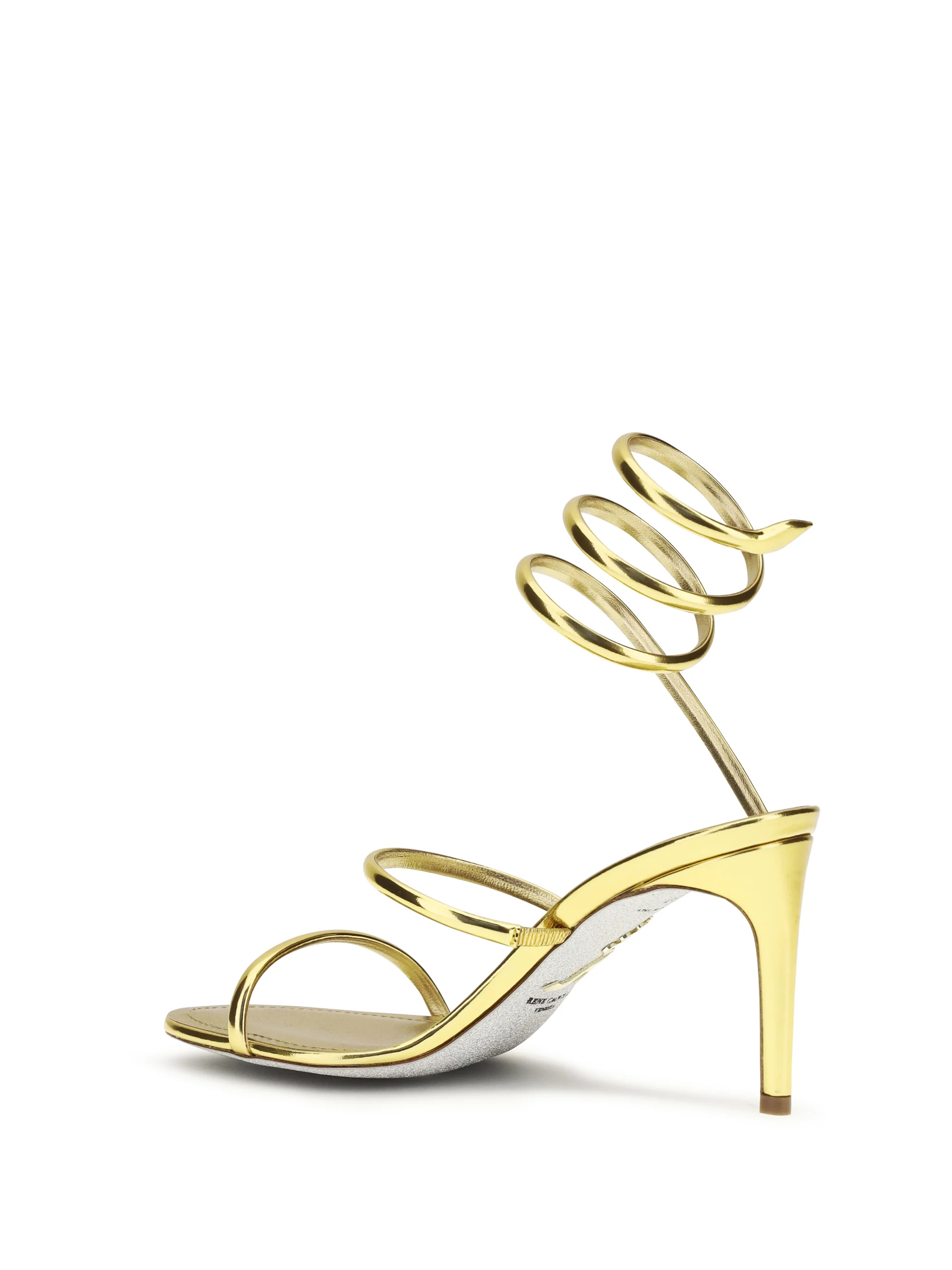 metallic cleo sandals in leather