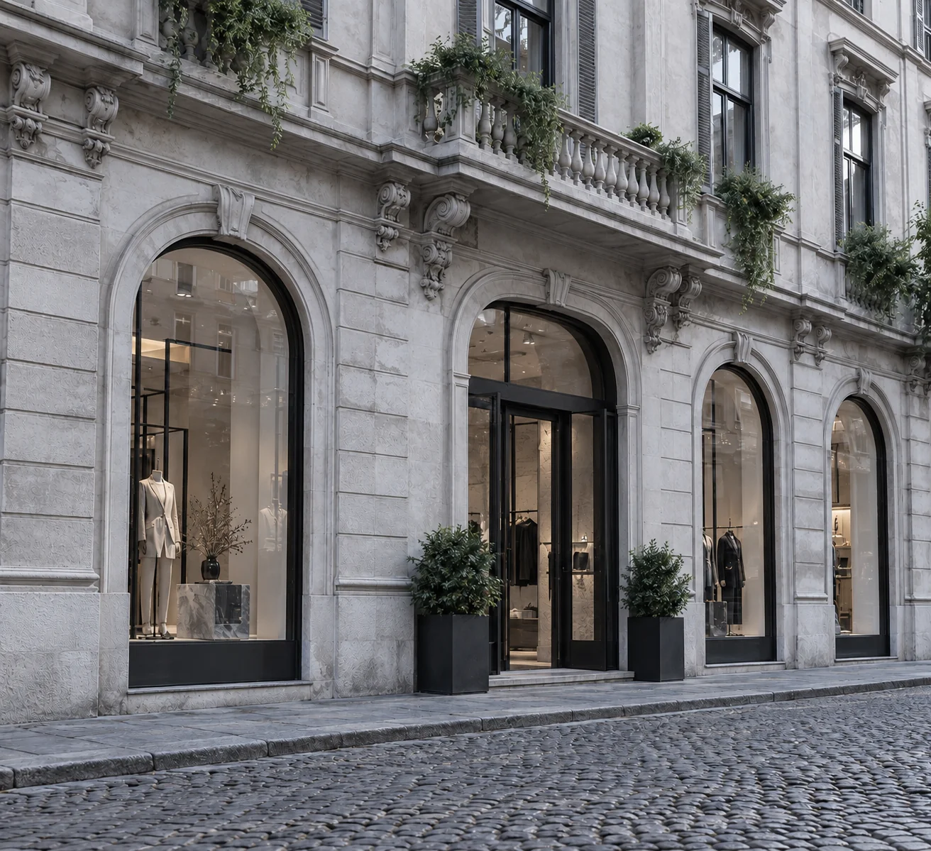 A luxury boutique storefront on a European street