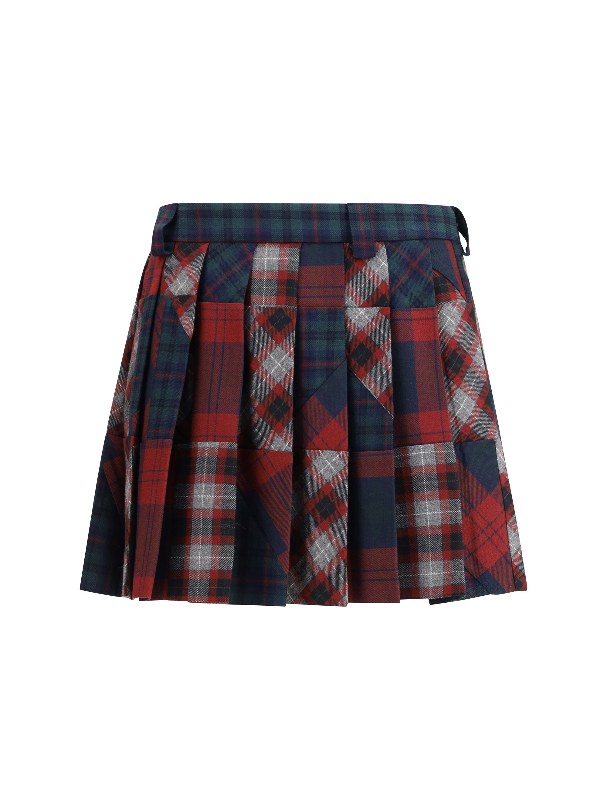 MIU MIU 38 pleated patchwork tartan mini skirt