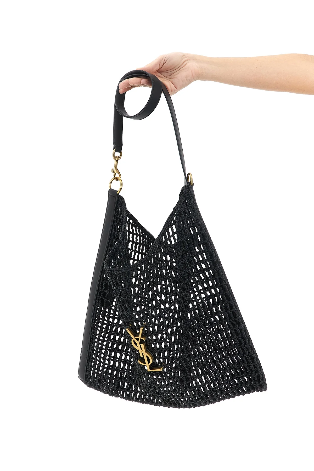 SAINT LAURENT OS oxalis shoulder bag in macramé raffia