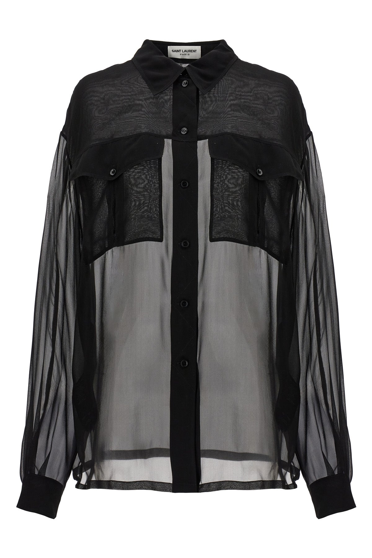 SAINT LAURENT 40 semi-transparent silk muslin shirt