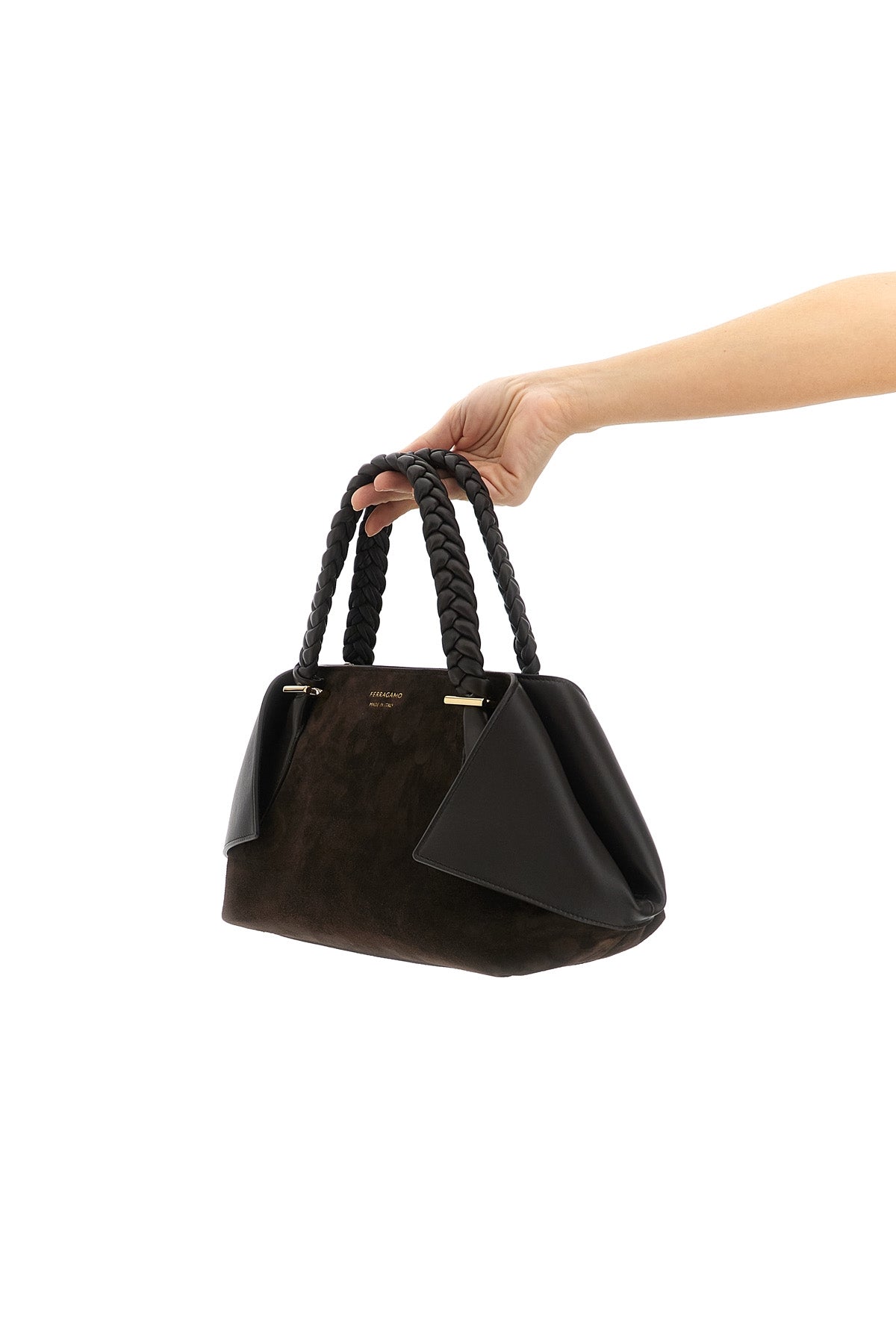 FERRAGAMO OS scarf th s handbag in suede and tone-on-tone smooth leather