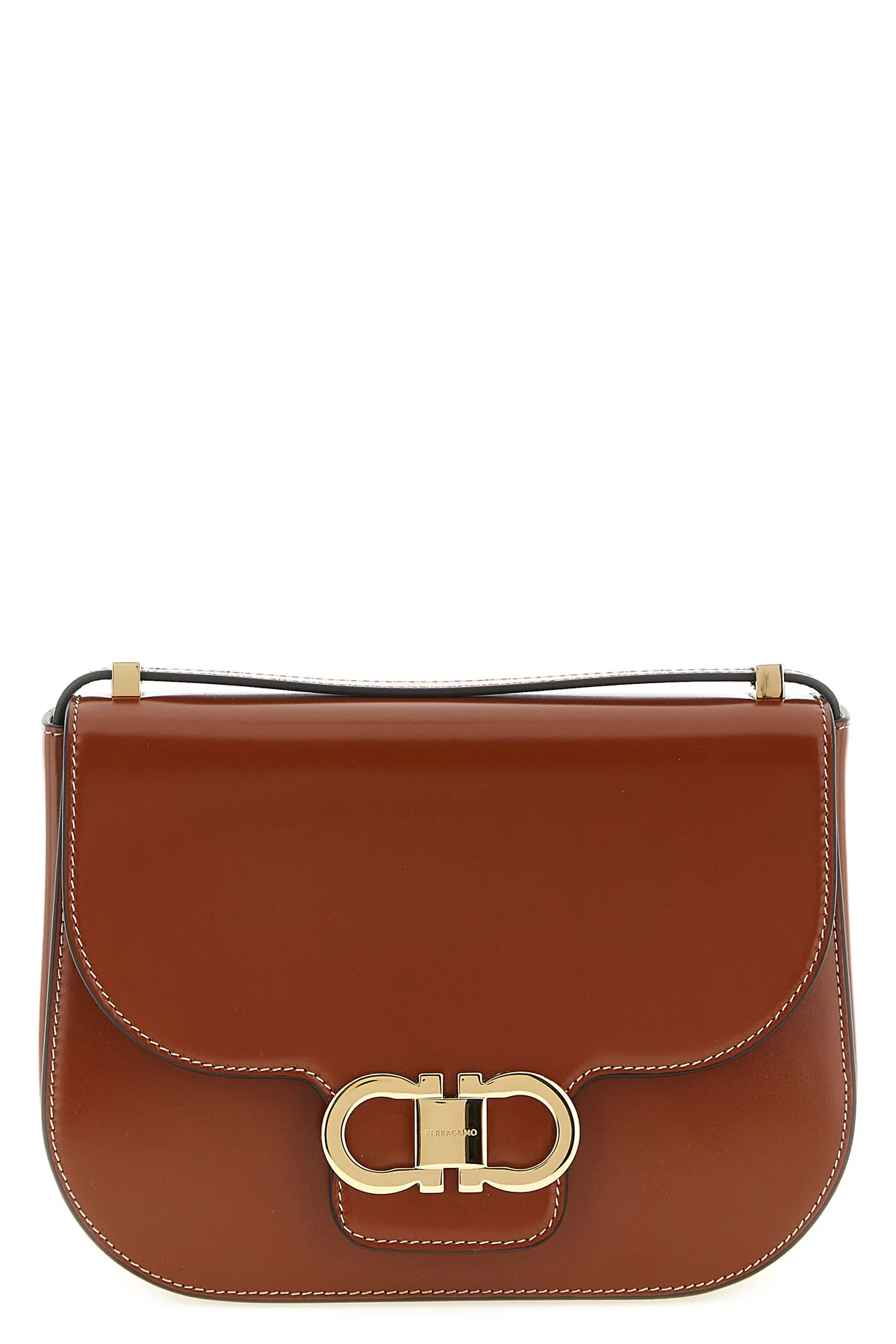 FERRAGAMO OS the ferragamo double gancini crossbody bag is made of pure smooth and shiny calf