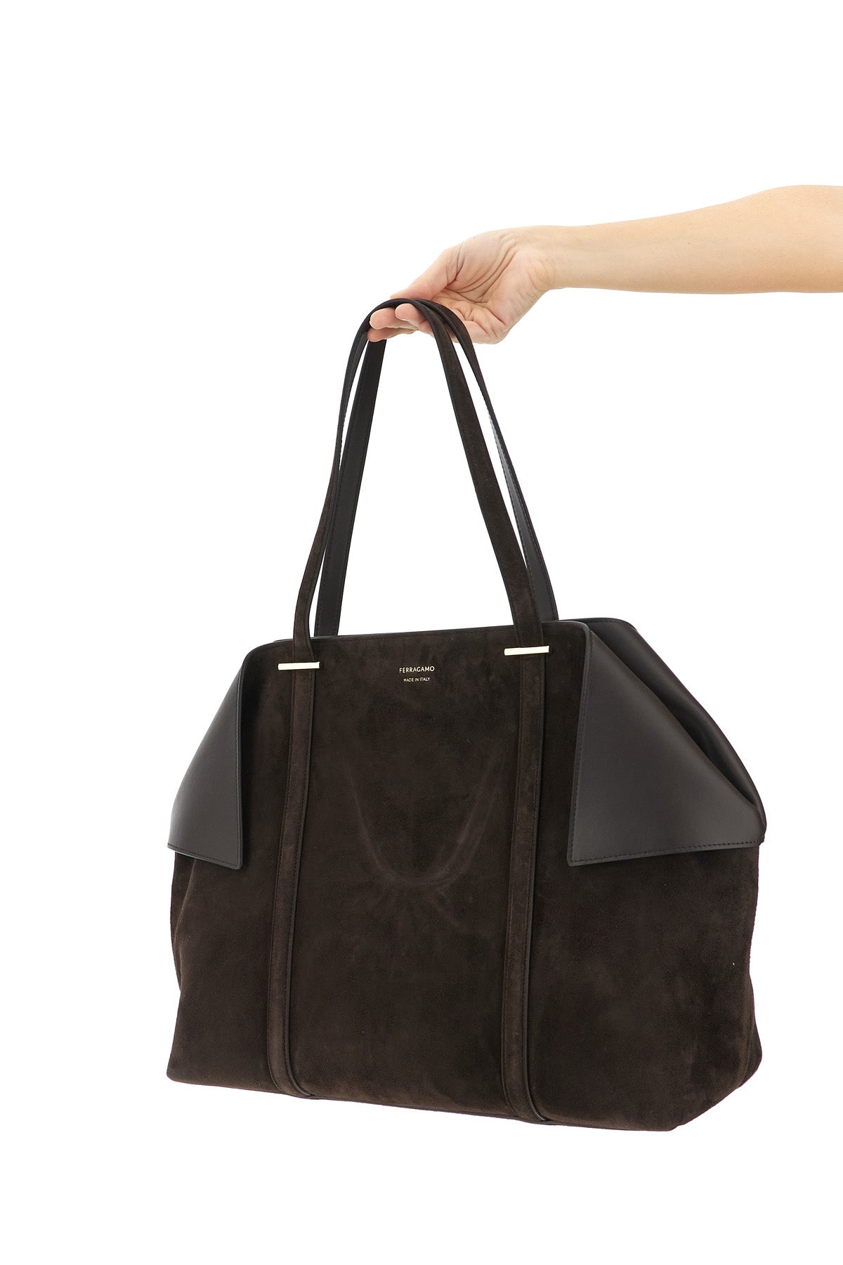 scarf l shoulder bag in suede and calf leather