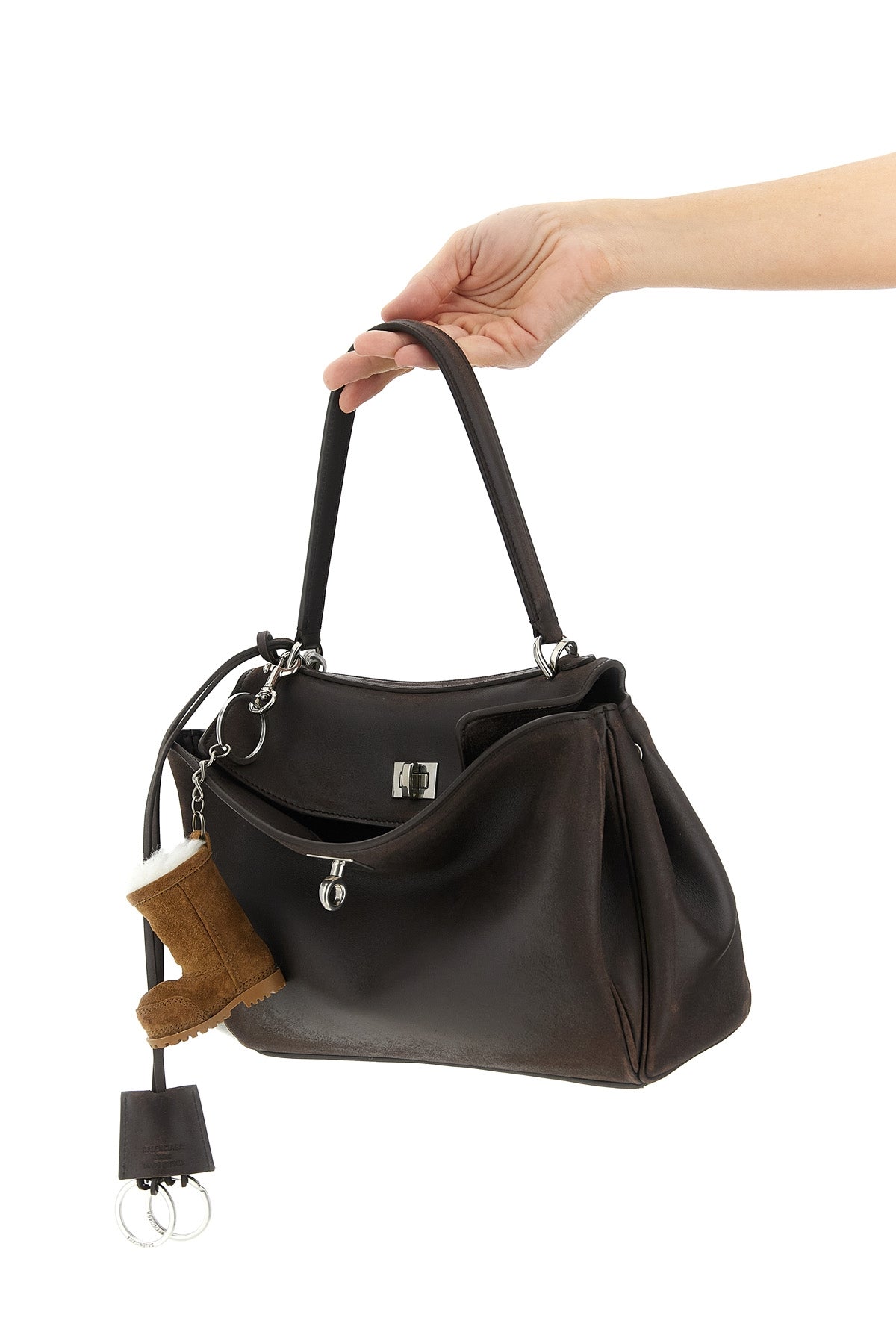 BALENCIAGA OS small rodeo waxed calf leather and smooth calf leather handbag