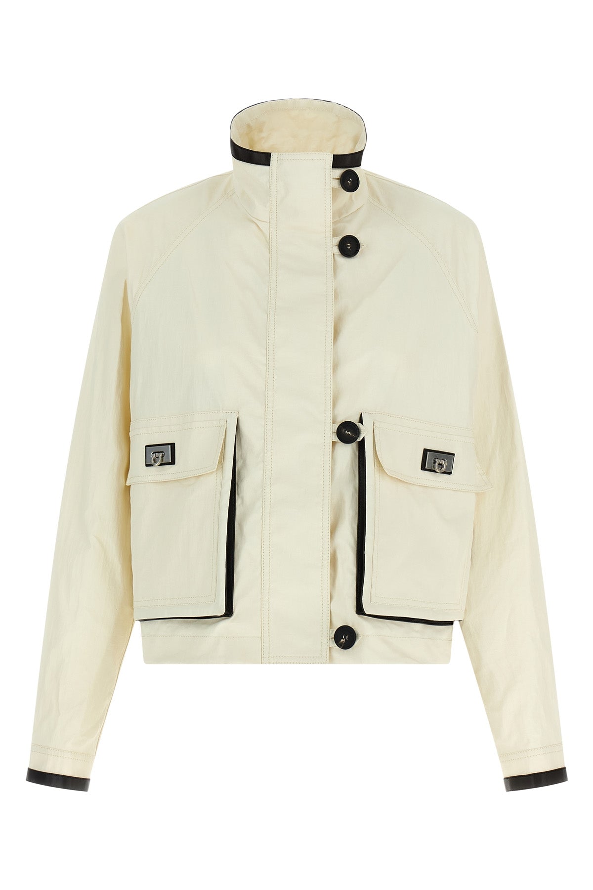 FERRAGAMO 40 straight and short jacket in technical linen fabric