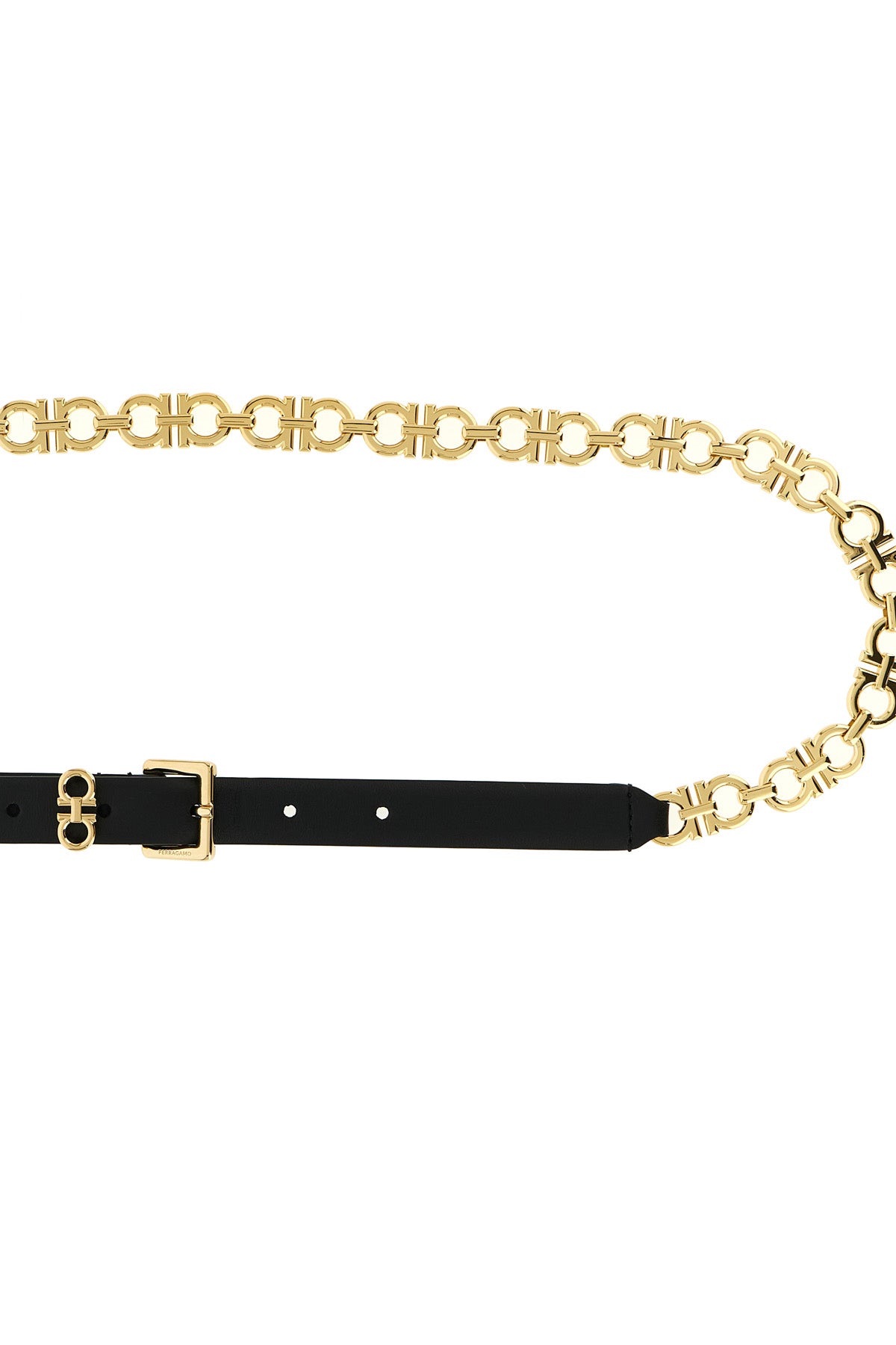gancini gold leather and chain belt