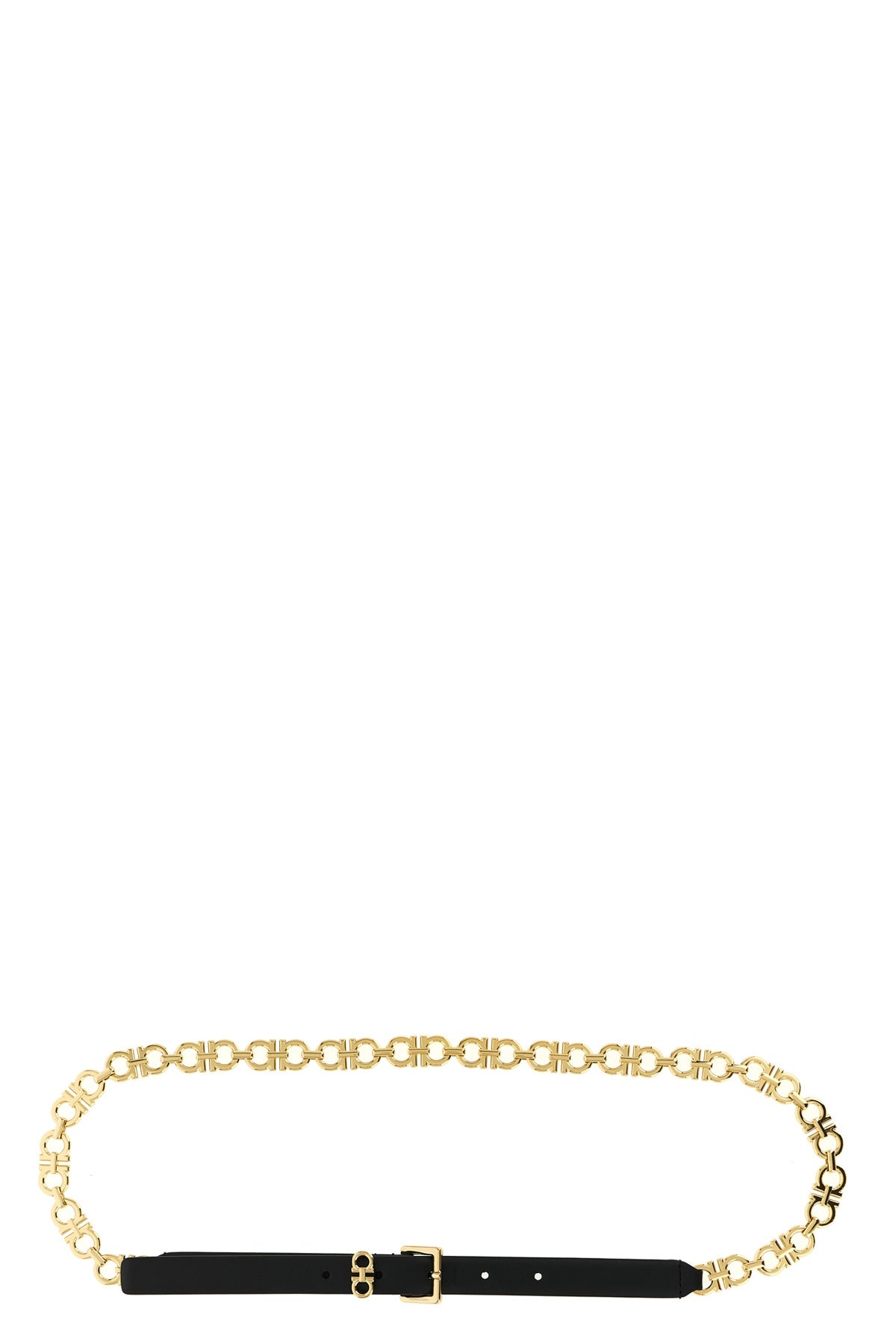FERRAGAMO 85 cm gancini gold leather and chain belt