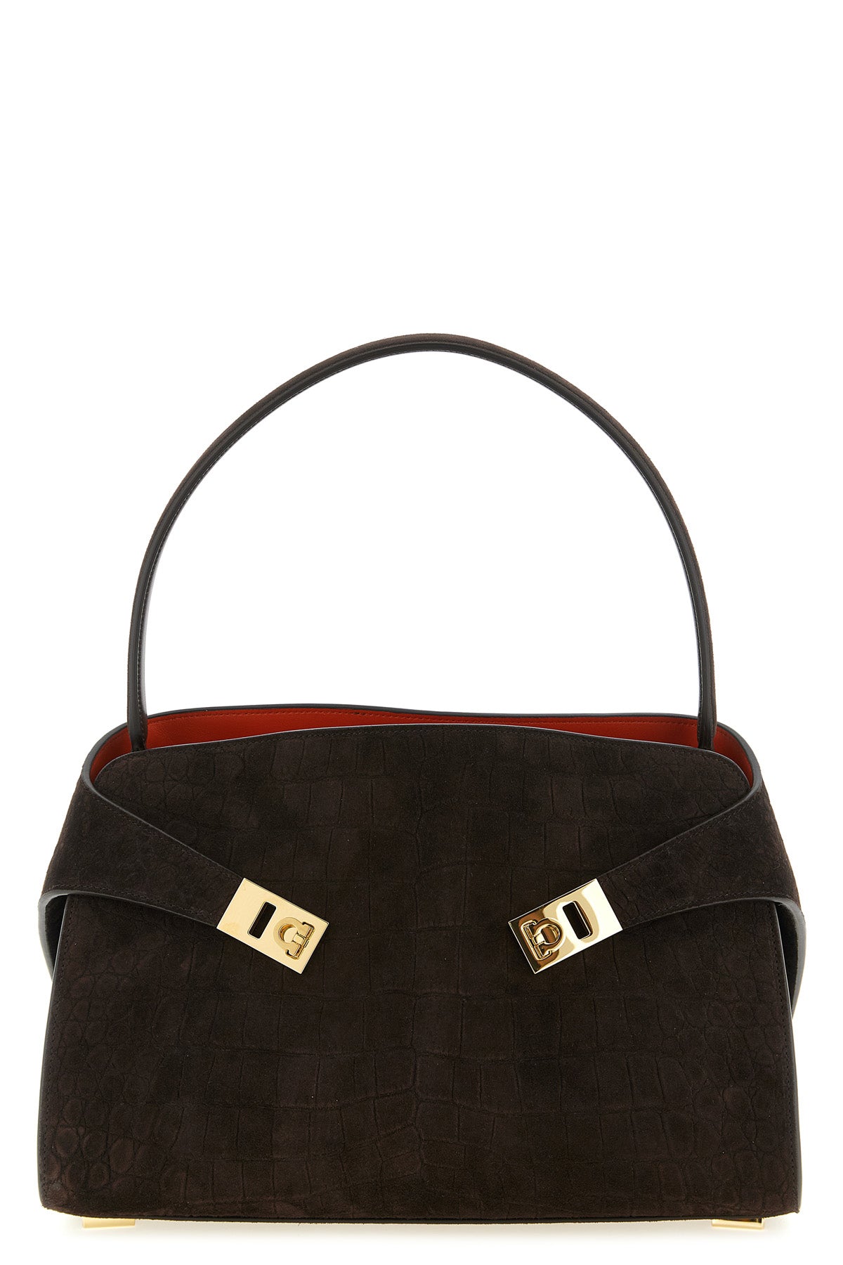 FERRAGAMO OS hug soft (m) crocodile-print suede shoulder bag