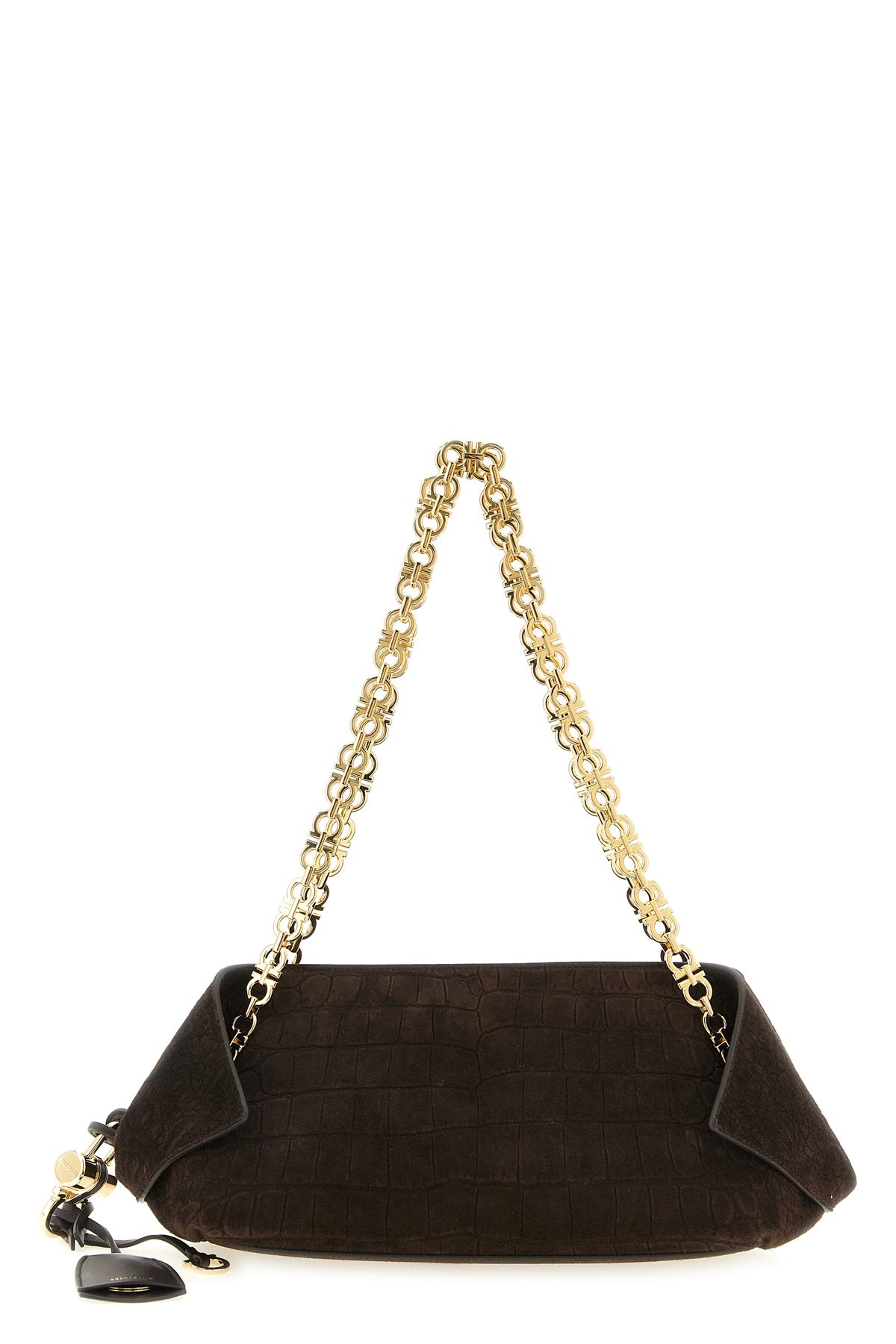 ferragamo (s) shoulder bag in crocodile-effect suede