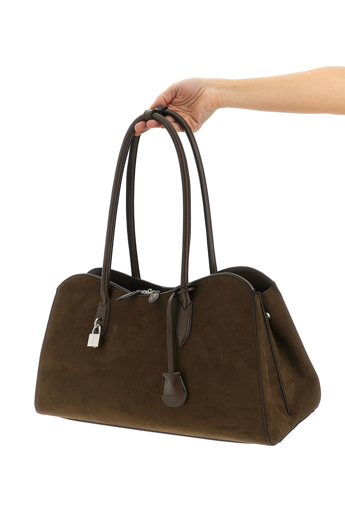 STELLA MCCARTNEY OS ryder open shoulder bag in suede effect fabric