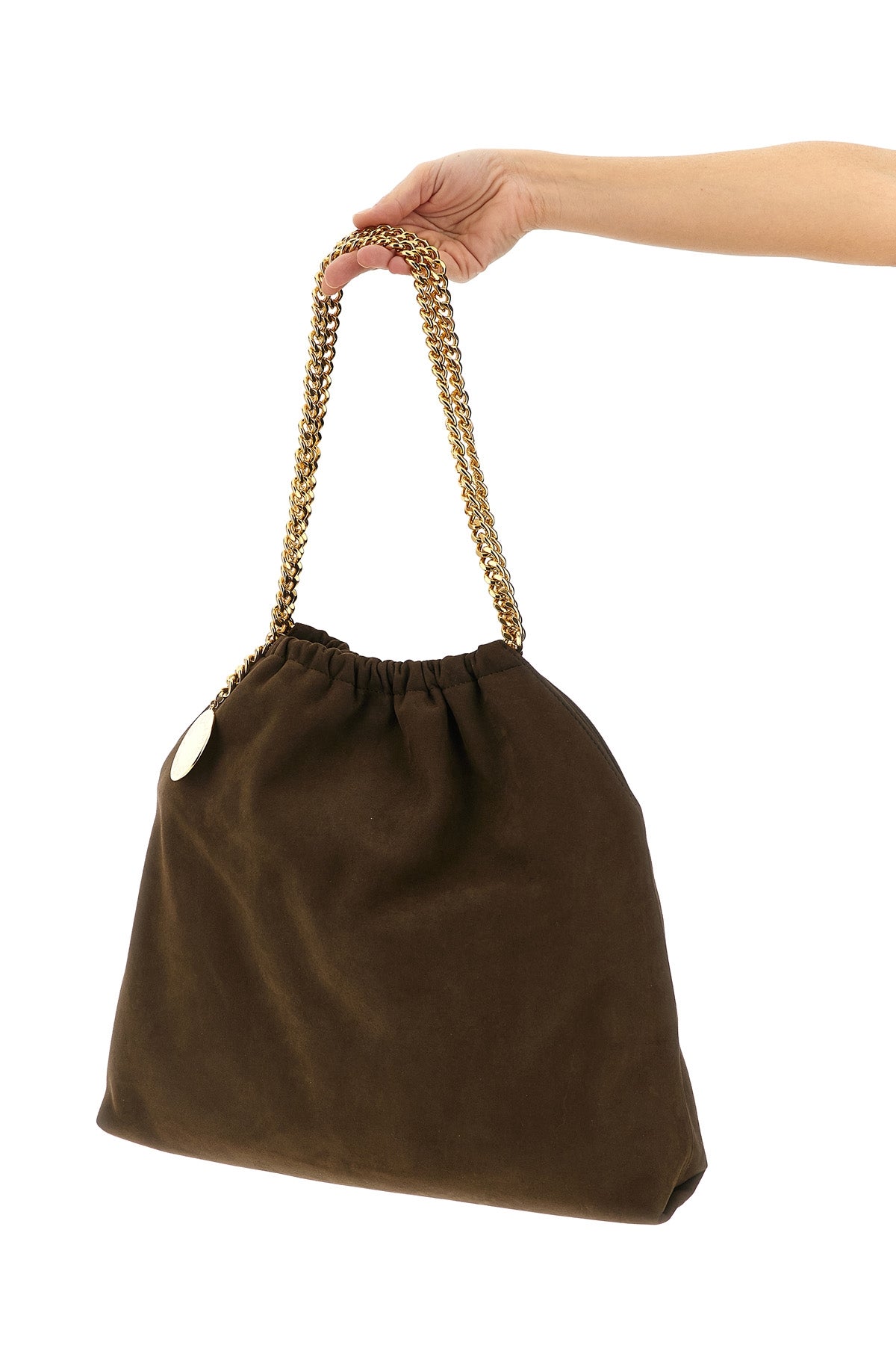 STELLA MCCARTNEY OS falabella drawstring shoulder bag in suede effect fabric