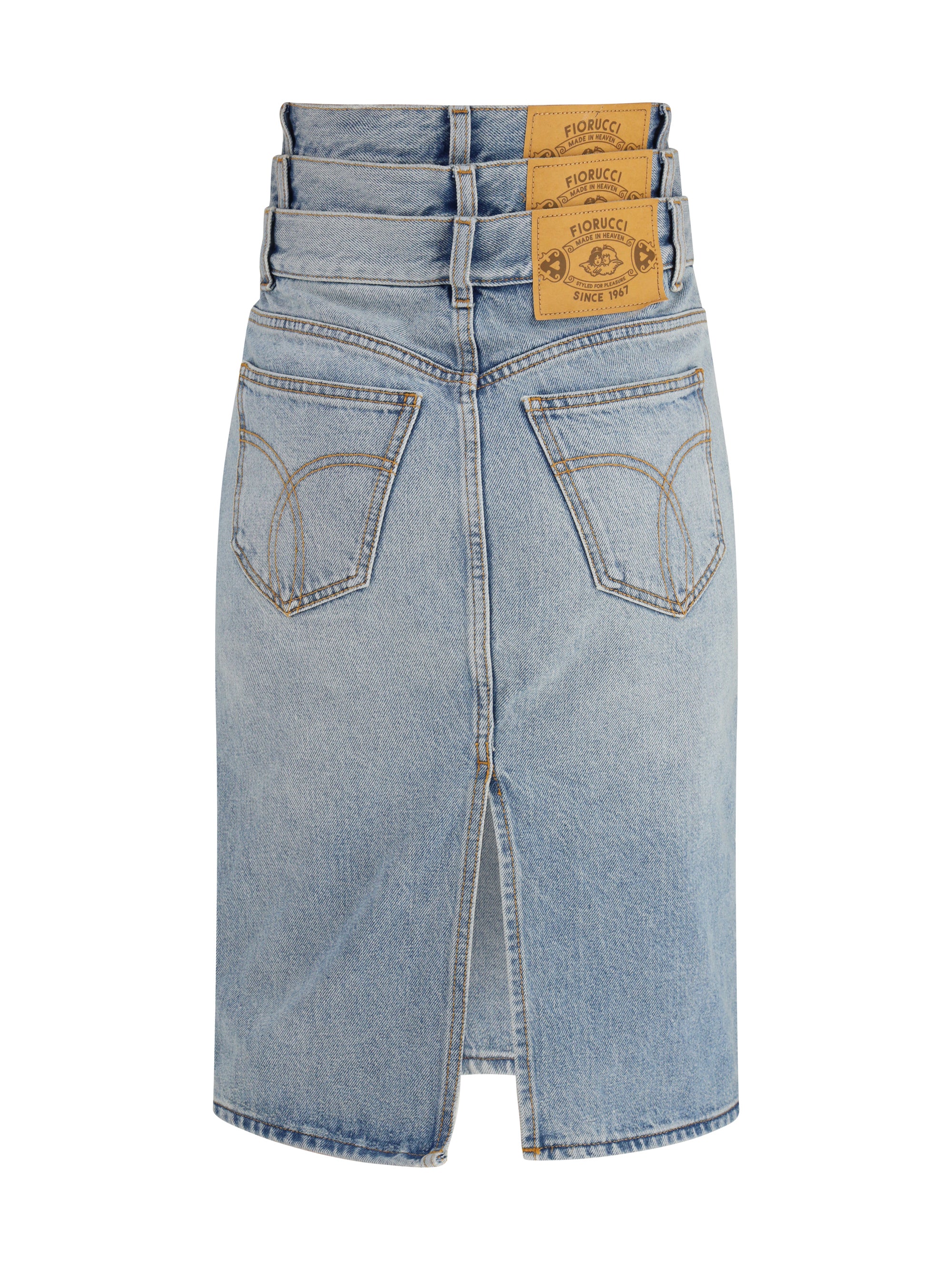 midi denim skirt with triple layer
