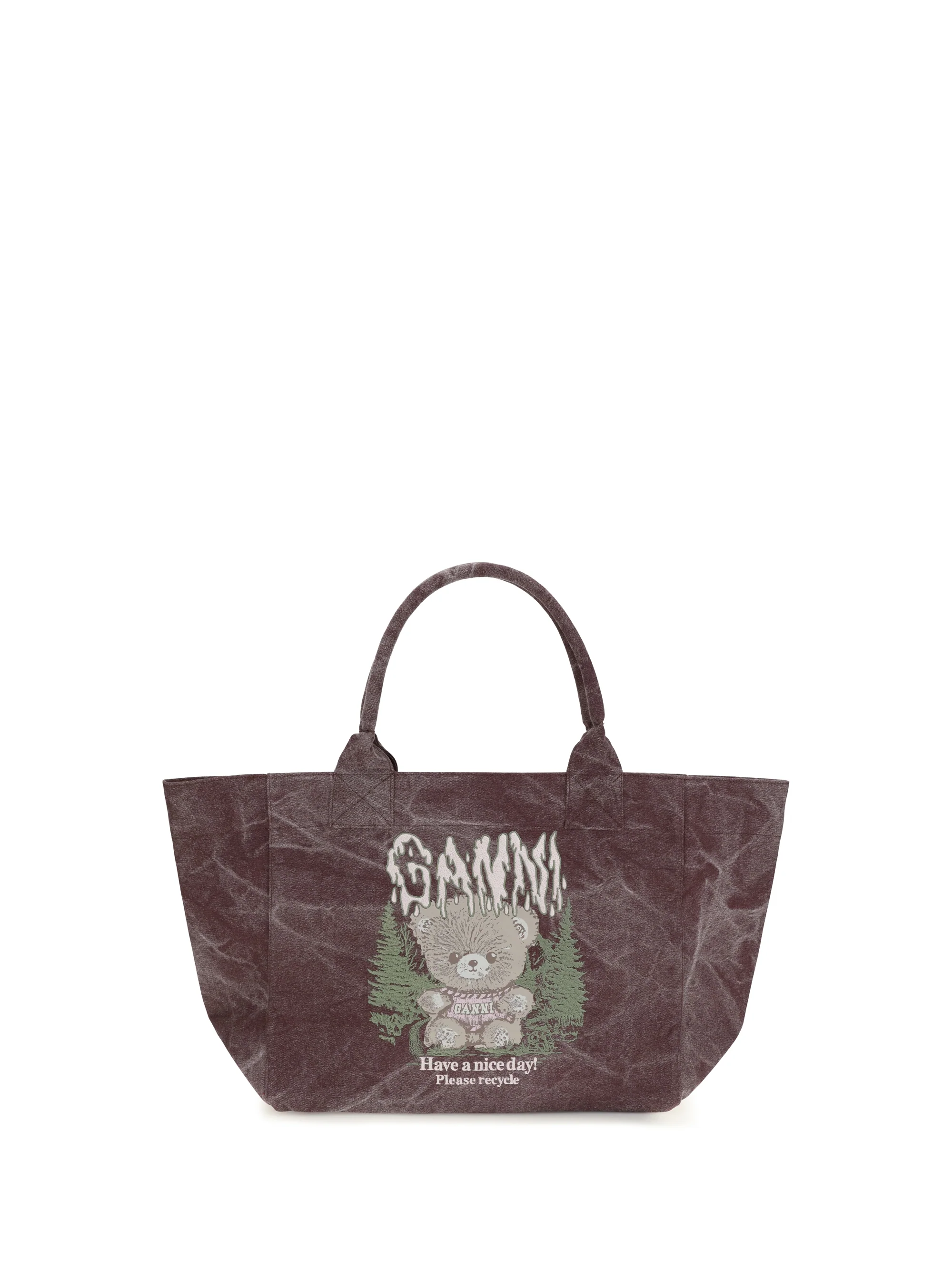 GANNI OS medium trapeze teddy print shopping bag
