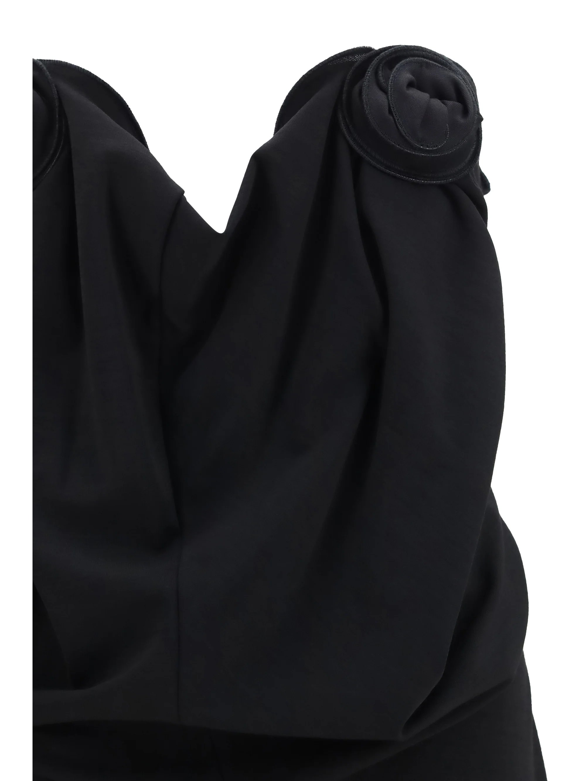 draped dress with sculptural floral details