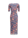 stretch tulle midi dress with floral motif