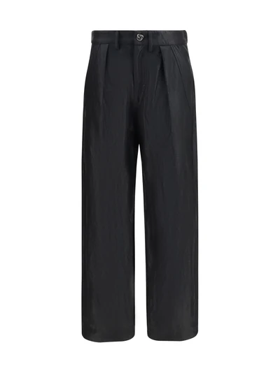 straight-leg faux leather pants with vintage effect