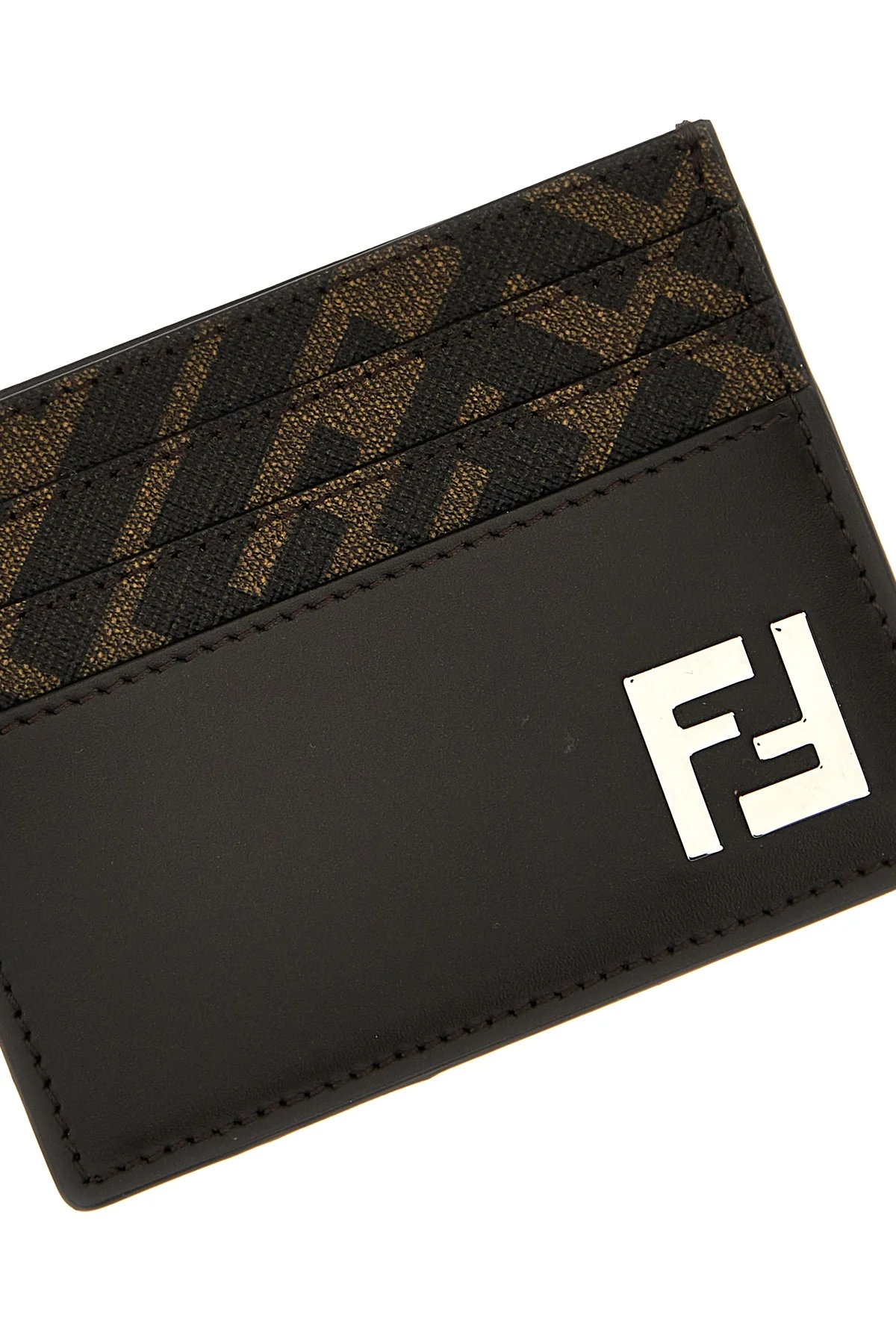 squared ff leather and canvas card holder