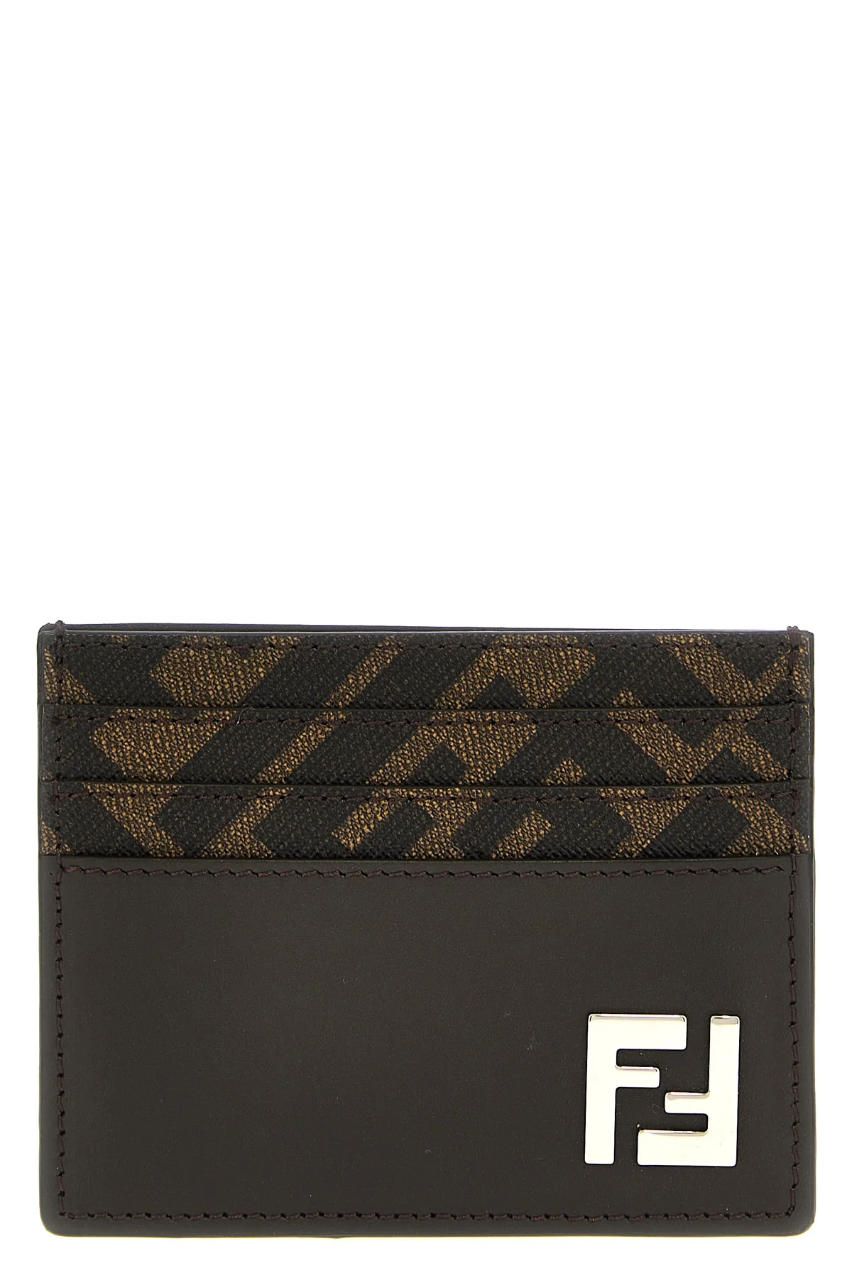 FENDI OS squared ff leather and canvas card holder