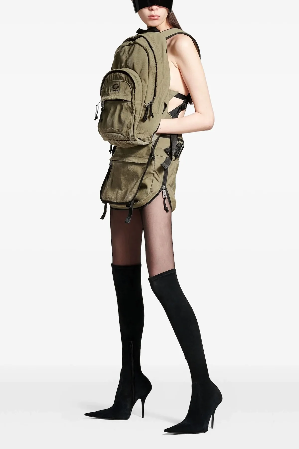 bag mini skirt in nylon canvas style trompe loeil backpack
