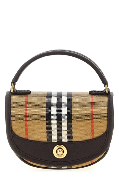 burberry check jacquard highlands cotton and linen blend mini handbag
