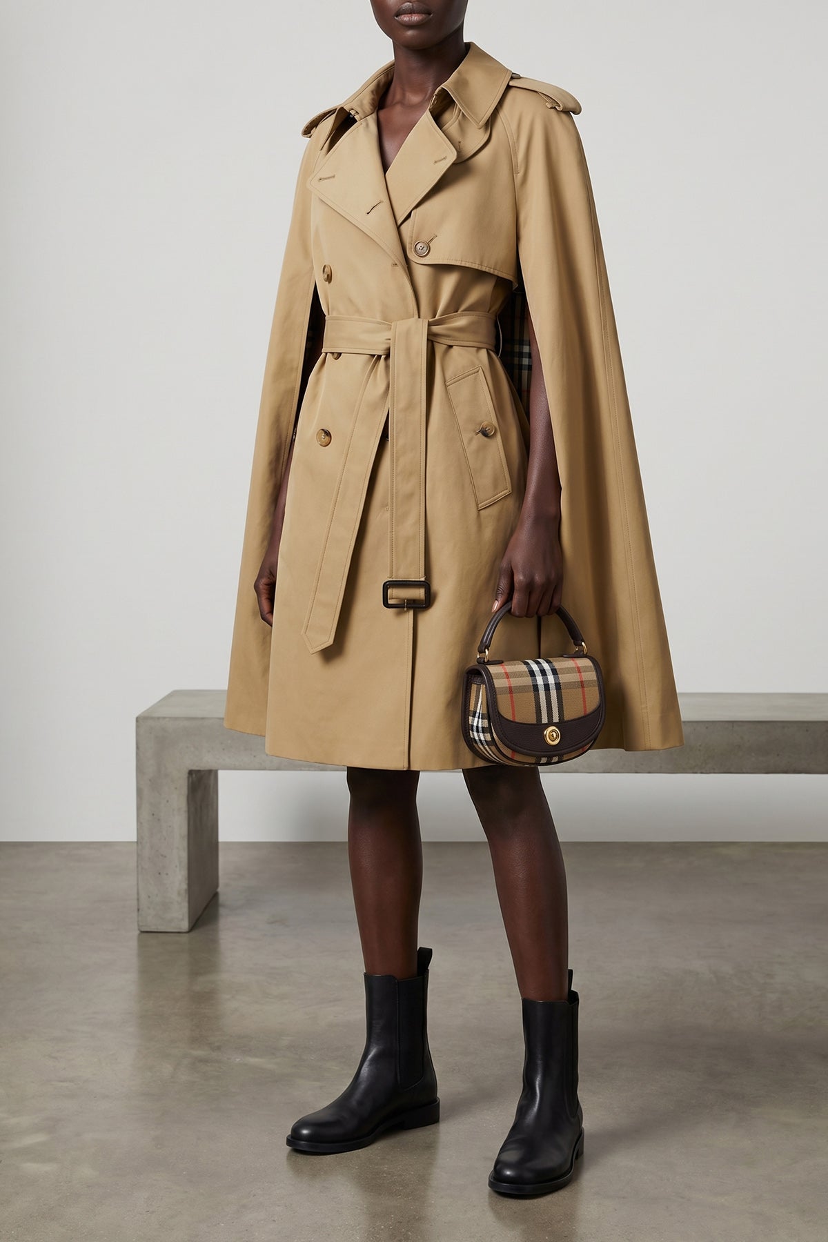 BURBERRY M-L bellemont double-breasted burberry check cape