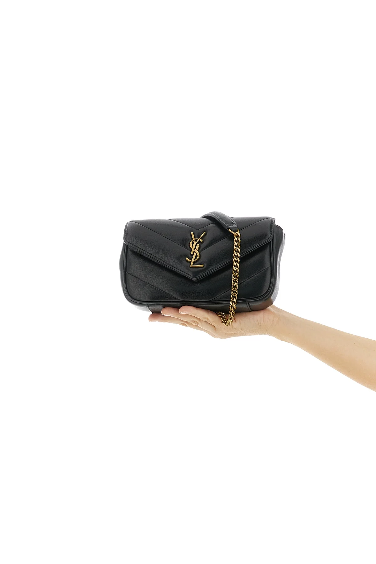 SAINT LAURENT OS loulou mini crossbody bag in chevron quilted lamb leather