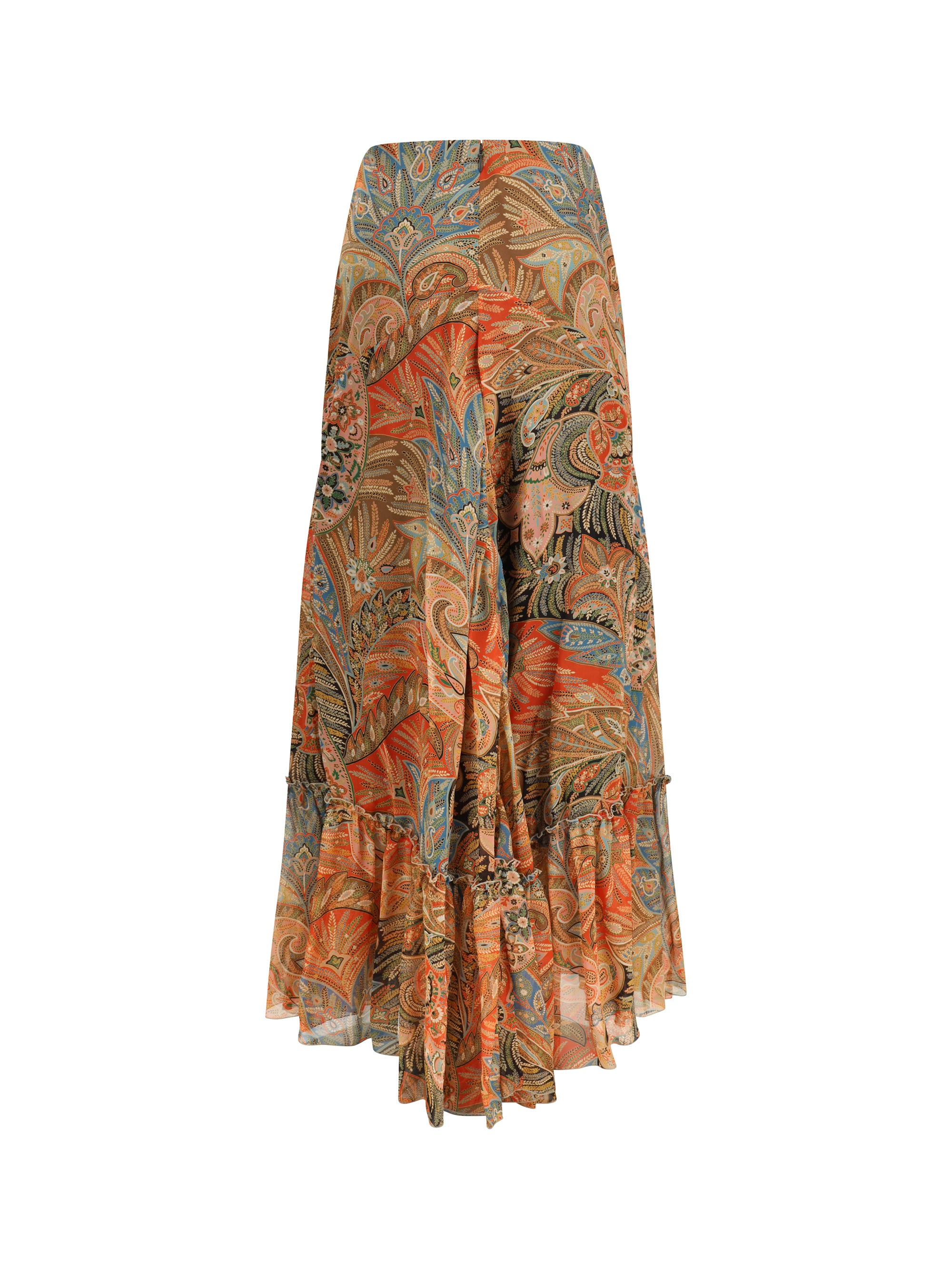ETRO 44 silk long skirt with flounce and paisley motif