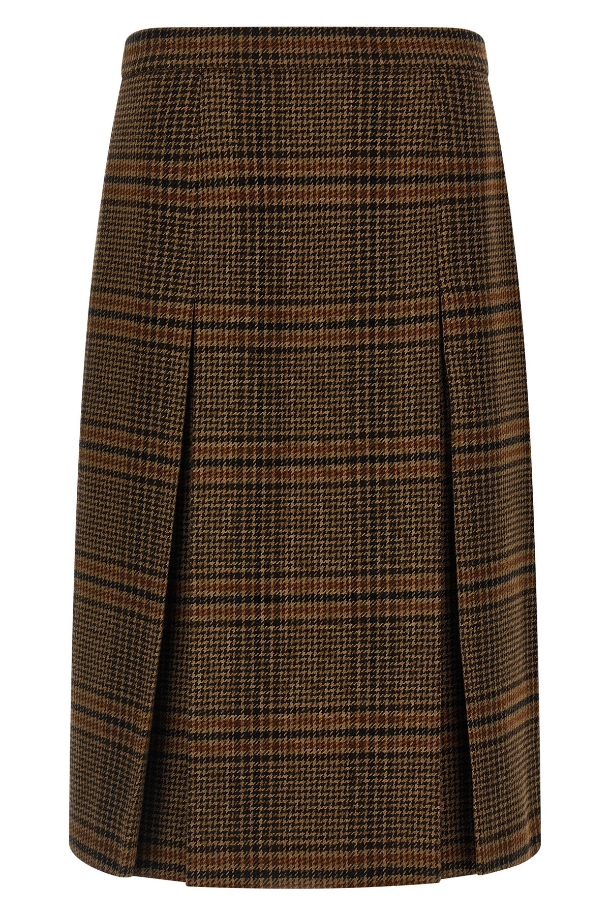 SAINT LAURENT 36 prince of wales wool and cashmere midi skirt