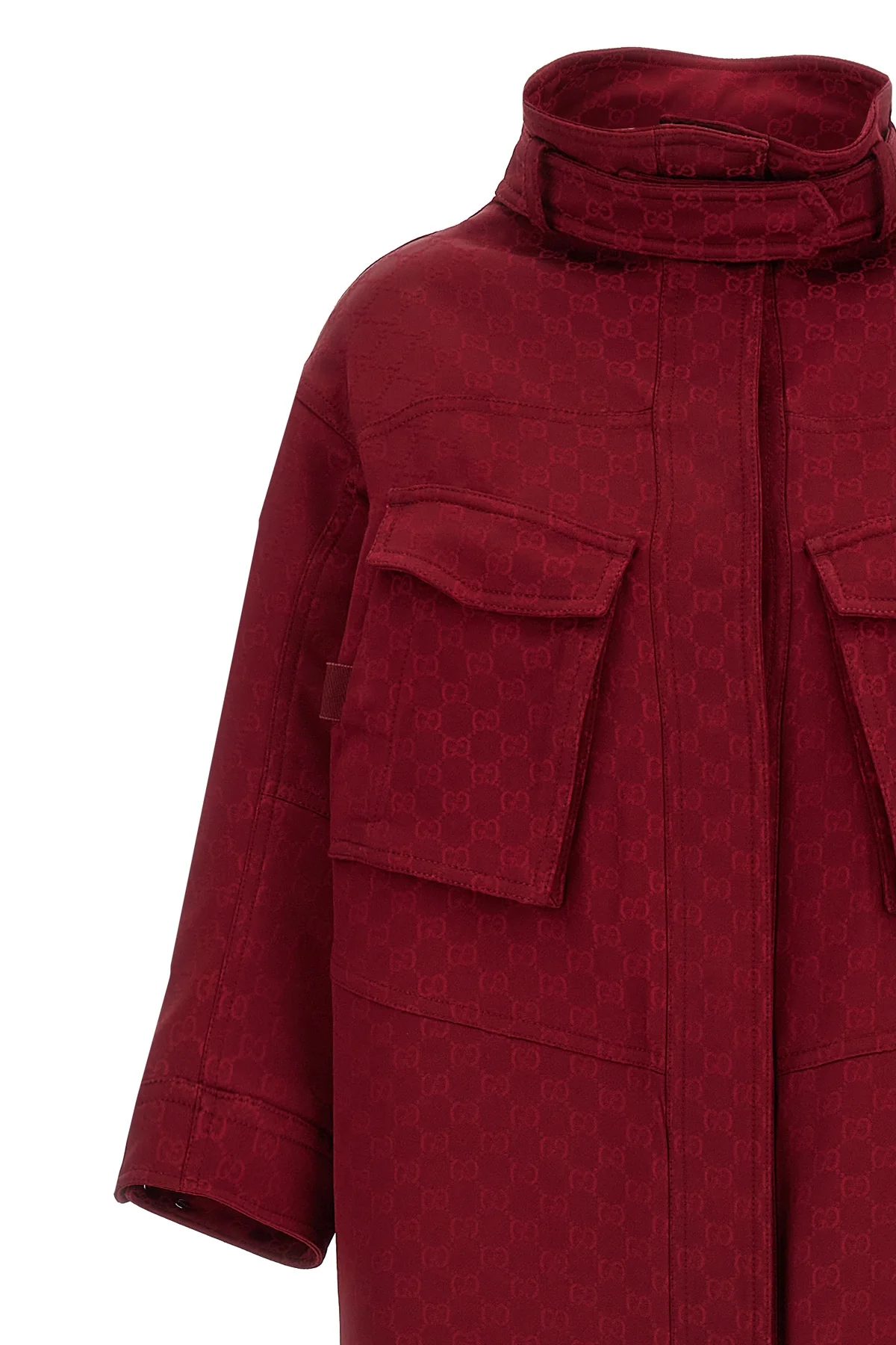long coat in gg jacquard gucci rosso ancora fabric