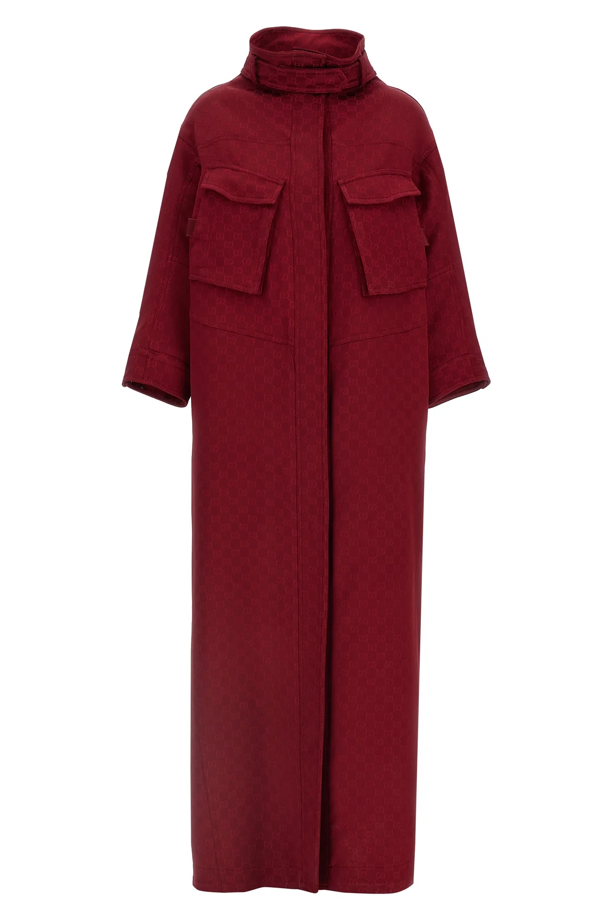 long coat in gg jacquard gucci rosso ancora fabric
