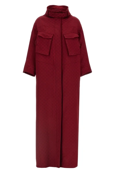 long coat in gg jacquard gucci rosso ancora fabric