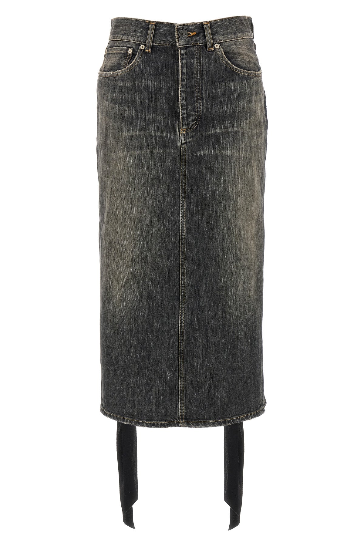 BALENCIAGA 38 lace up midi skirt in stonewashed cotton denim
