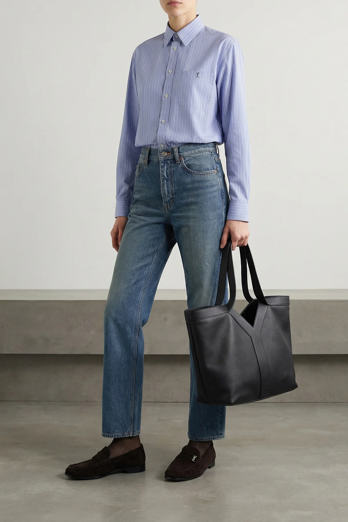 SAINT LAURENT OS small y tote bag in finely textured leather